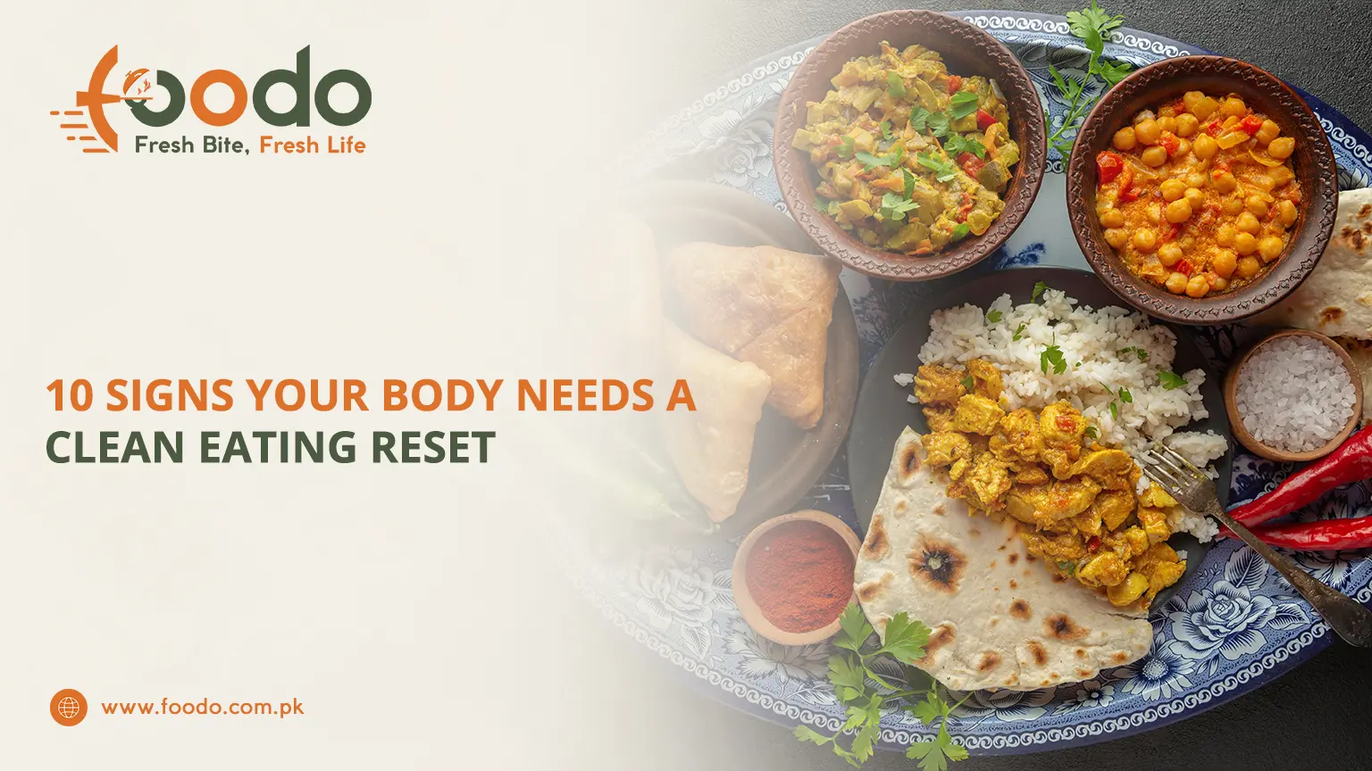 Fresh clean eating reset platter with desi healthy foods: vegetable sabzi, chickpeas curry, brown rice, roti, greens, and herbs for Lahore wellness and energy