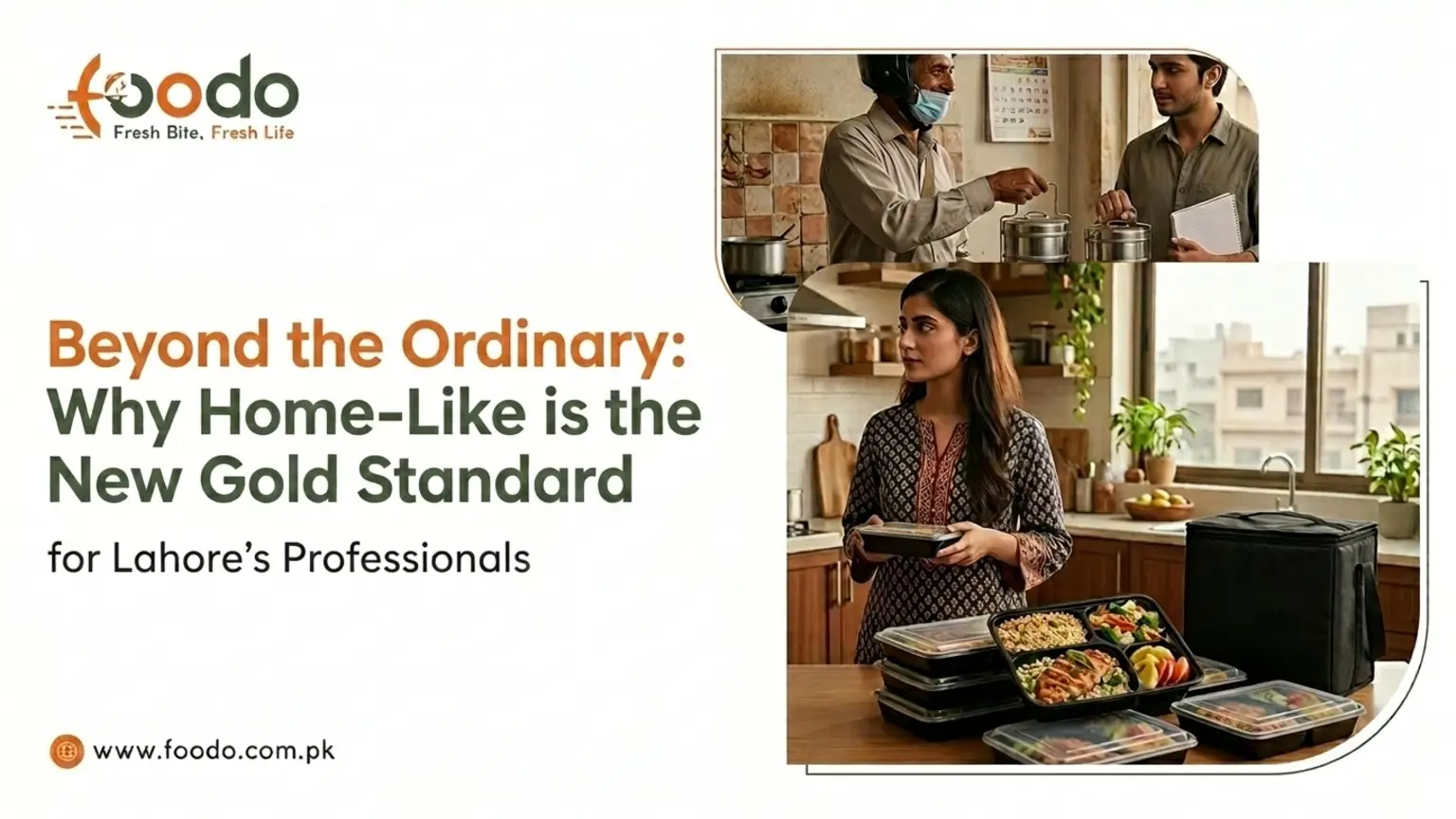 Premium home-like monthly meal subscription box for office lunch in DHA and Gulberg Lahore, showing hygienic microwave-safe packaging.